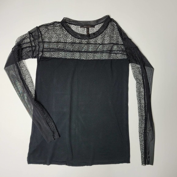 BCBGMaxAzria Women's Lace Sheer Lexi Top Long Sleeve Mesh Black Size Small - Picture 2 of 12